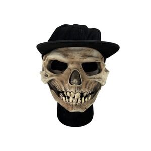 Spirit Halloween Skull Mask Black Cap Hat Attached Foam Half Face KP Caps Horror